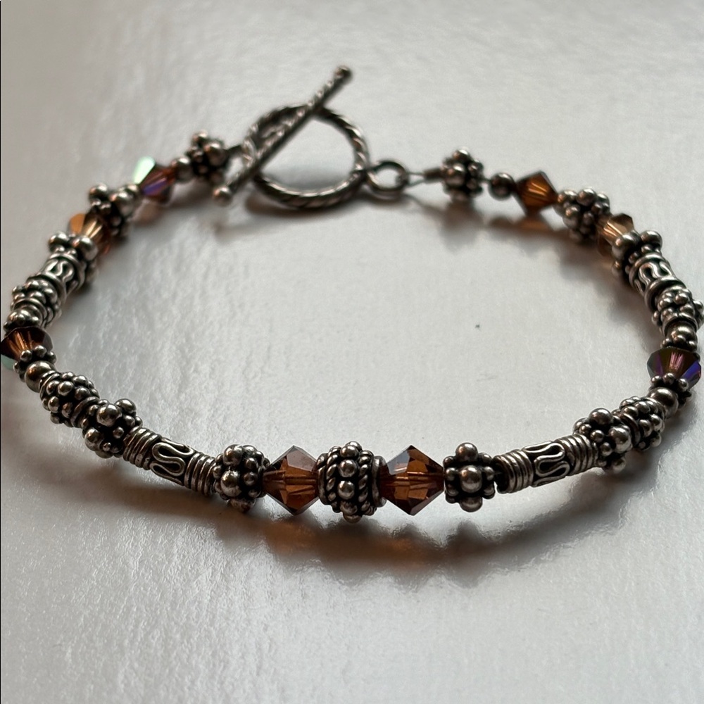 Intricate Bali-Style Sterling Silver and Swarovski Crystal Bracelet
